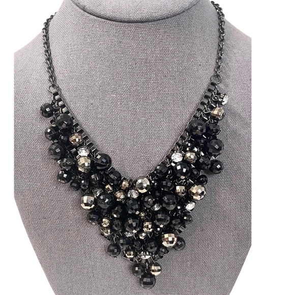 🎉HP! ❤️ RJ Graziano Vintage Black Beaded Box Chain Bib Necklace - Picture 7 of 8